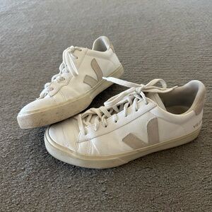 Veja White and Tan Campo Leather Lace-Up Sneakers, men’s 9.5